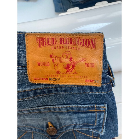 True Religion Jeans Men's 36x34 Ricky Super T Stitched Flap Pockets Relaxed USA - Picture 3 of 4
